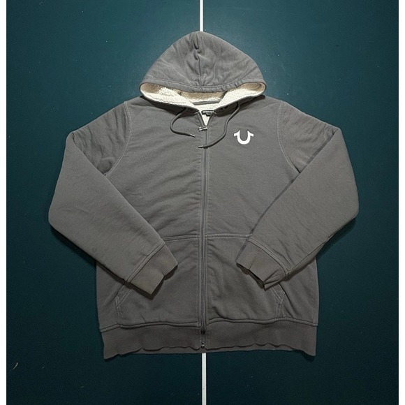 True Religion Other - True Religion Buddha Sherpa Lined Full Zip Hoodie Sweatshirt Men's Large‎ Gray